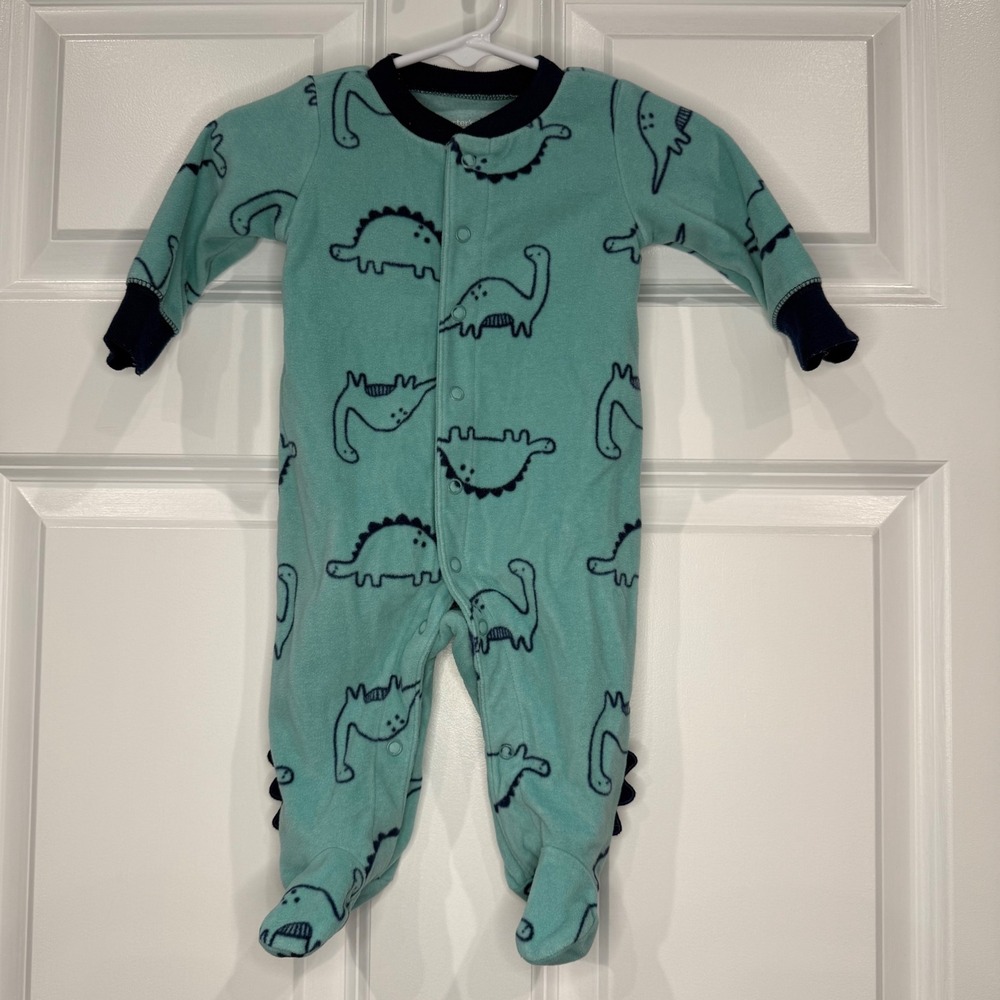 Carters Baby Fleece Footed Pajamas Teal Dinosaur Print Size 3 Months